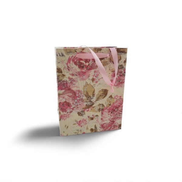 Påse papper rosablom medium