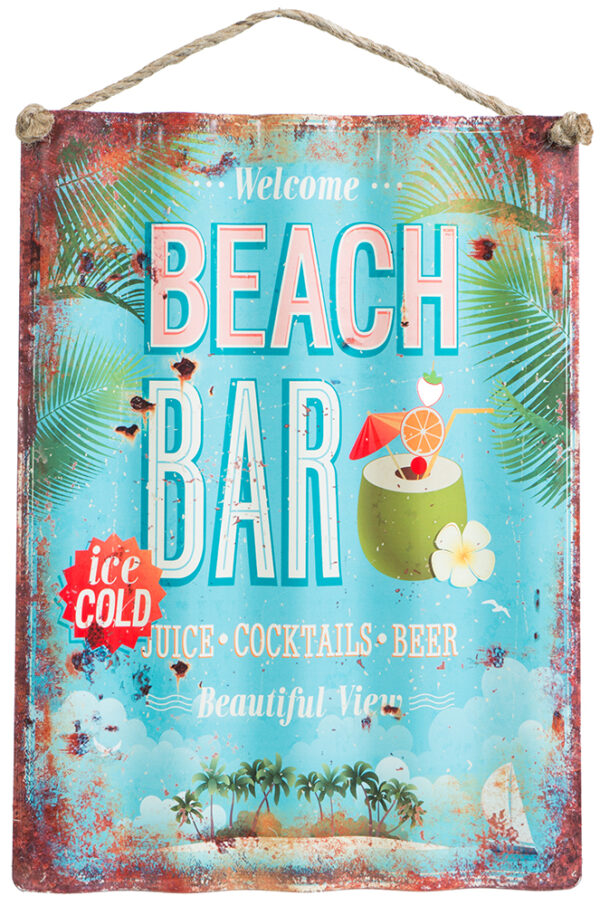 Skylt korrugerad plåt "BEACH BAR"  28,5x40 cm