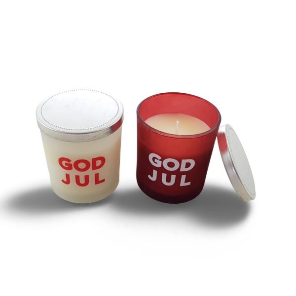 Ljus i glas GOD JUL 200g 2 olika (endast vit kvar)